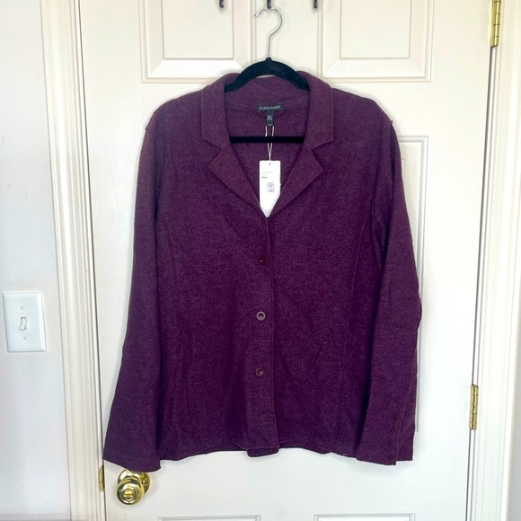 Eileen Fisher plum lightweight boiled wool notch collar jacket | L - Picture 1 of 14
